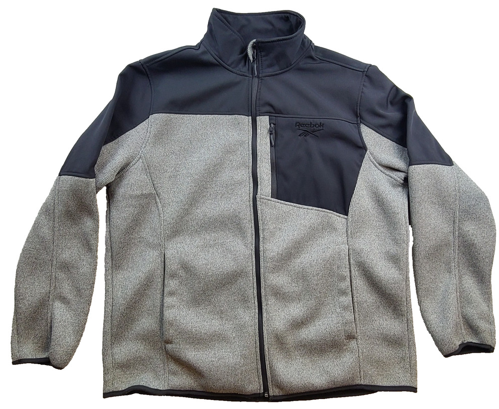Reebok Men's 2XL Gray Hybrid Fleece Jacket Full Zip Softshell Colorblock Outdoor